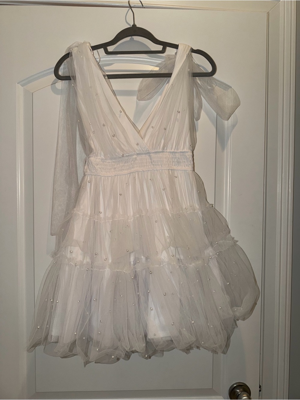 Francesca limelight collection White Tulle Dress with Pearl Accents